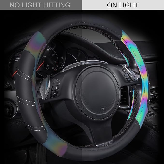 CAR PASS Line Rider Microfiber Leather Sporty 14.5-15 inch Steering Wheel Cover Universal Fits for 95% Truck,SUV,Cars, Anti-Slip Safety Comfortable Design (Black Reflective) - Image 2