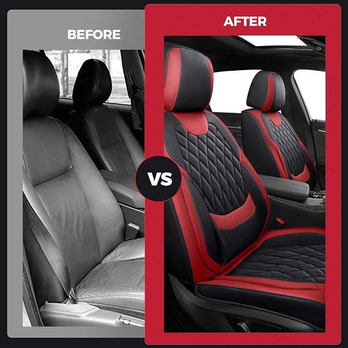 FREESOO Front Seat Covers Faux Leather Waterproof Universal Fit Black Red | faux leather front seat covers, breathable waterproof, lumbar support, universal fit sedans hatchbacks pickups - Image 6