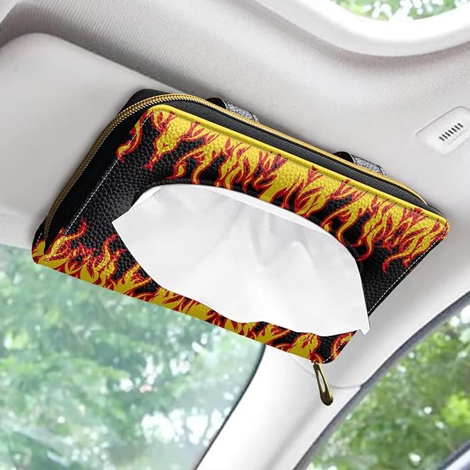Biyejit 2 Pack Car Tissue Holder, Fire Flame PU Leather Hanging Paper Towel Box, Auto Napkin Holder Cover Paper Tissue Dispenser for Sun Visor & Backseat Vehicle - Image 2