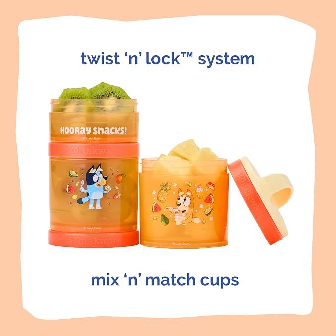 Whiskware Bluey Stackable Snack Containers for Babies, Toddlers, and Kids, 3 Stackable Snack Cups for School and Travel, Cupholder Friendly, Bluey and Bingo! Hooray Snacks! - Image 3