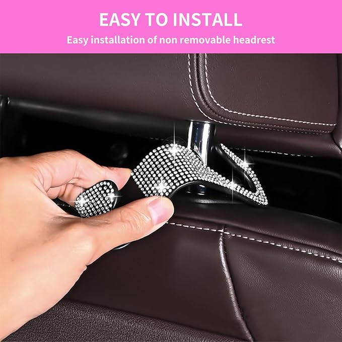 4PCS Bling Car Seat Headrest Hooks, Vehicle Back Seat Purse Handbag Hanging Holder with Crystal Rhinestone, Diamond Storage Organizer Hook,Bling Car Accessories for Women (Colorful) - Image 4