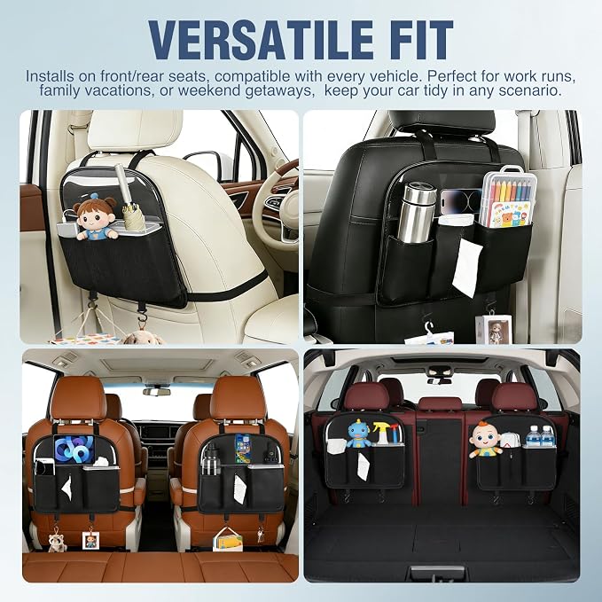 Nilight Car Seat Back Organizer 1PC Black PU Leather Universal | Removable Inner Bucket Tissue Box Mesh Pockets Waterproof Hanging Storage Bag for Cars Vans SUVs MPVs Pickup Trucks - Image 9