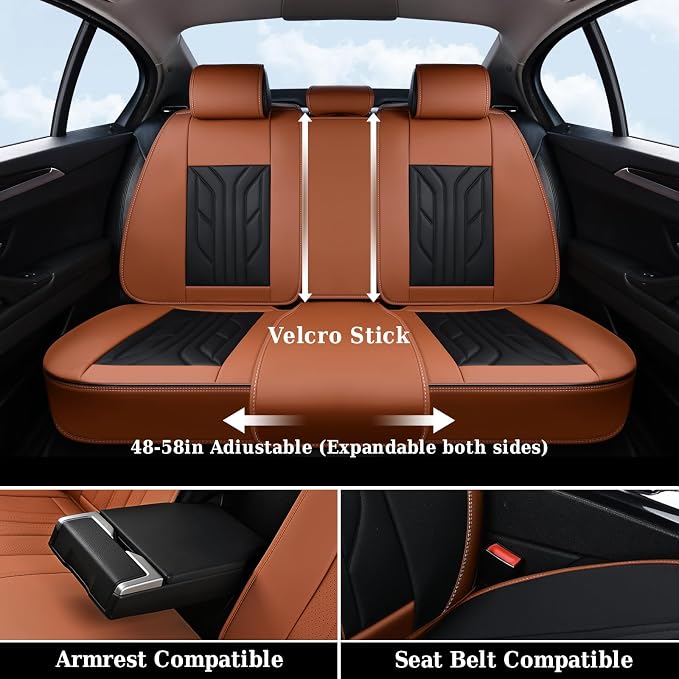 Coverado Seat Covers, Car Seat Covers Full Set, Leather Seat Covers for Cars, Automotive Seat Covers Car Seat Protector Car Accessories Fit for Most Sedans SUV Pick-up Truck(Black&Brown) - Image 7