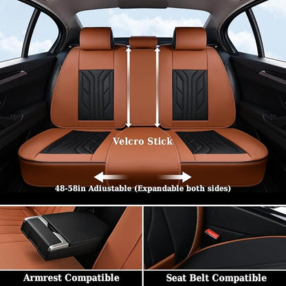 Coverado Seat Covers, Car Seat Covers Full Set, Leather Seat Covers for Cars, Automotive Seat Covers Car Seat Protector Car Accessories Fit for Most Sedans SUV Pick-up Truck(Black&Brown) - Image 7