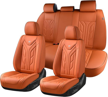 Coverado Car Seat Covers Full Set, Automotive Seat Covers Car Seat Protector Car Seat Cushion, Waterproof Leather Seat Covers for Cars, Universal Fit for Most Sedans SUV Pick-up Truck(Orange) by COVERADOAUTO