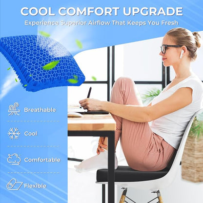 TushGuard Gel Seat Cushion for Long Sitting, Breathable Thick Patent Design | Enlarged Cooling Chair Pad for Office Chair, Wheelchair, Desk Chair, Supportive Car Cushion (2"Thick, Black+Blue) - Image 3
