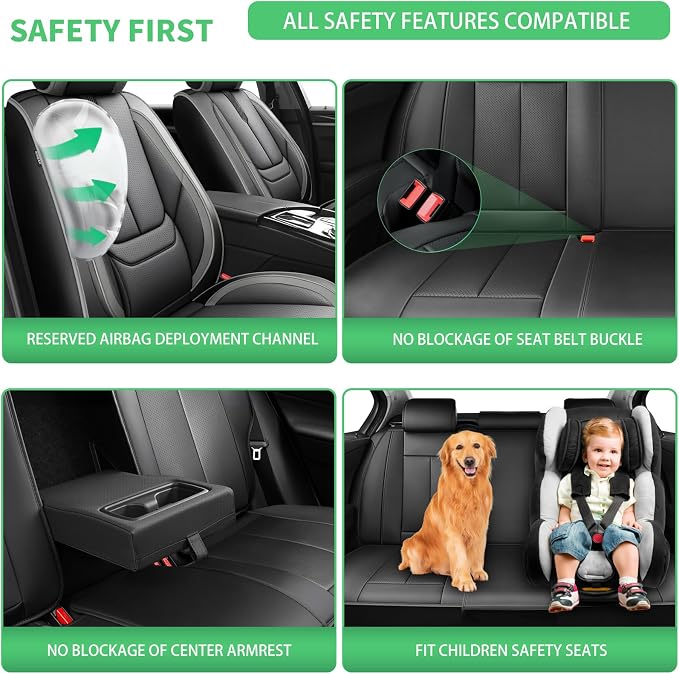 Fit Rogue Car Seat Covers for Nissan Rogue 2014-2024 2025 2026 -Upgraded Premium Waterproof & Breathable Leather,Airbag Compatible,All-Weather Seat Cushion Protector,2 Front/Black-Grey - Image 5