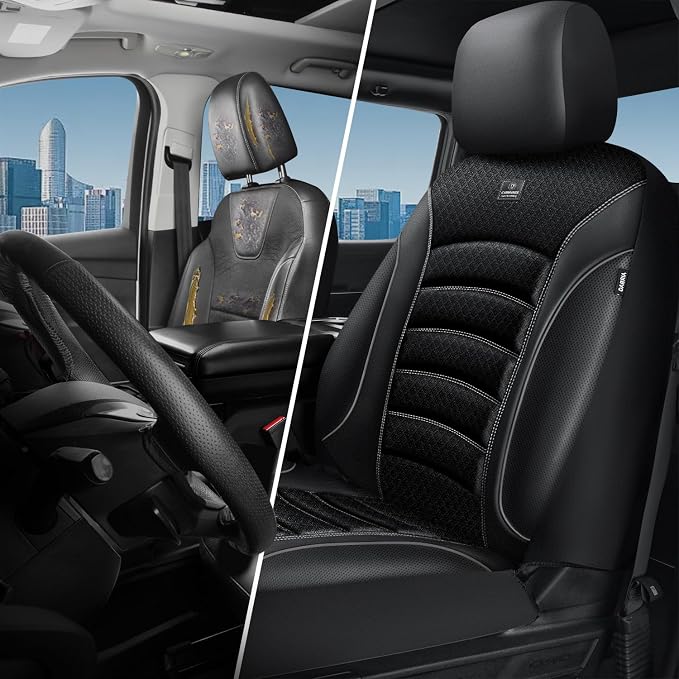 CAR PASS Comfortable 3D Foam Mesh Leather Car Seat Covers Front, Air Cool Mesh Breathable Front Seat Covers for Car, Universal Fit for SUV Truck Sedan Automotive, Airbag Compatible,Black Gray - Image 6