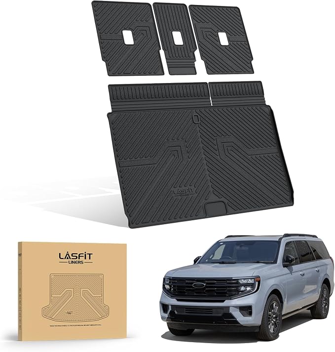 LASFIT Floor Mat with Ford Expedition Max 7&8 Seats 2025 2026 2027 | Backrest Mat fit Lincoln Navigator,Costom Fit All Weather Protection TPE Easy Clean Cargo Liners,4pcs,Black - Image 9