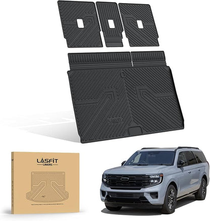 LASFIT Floor Mat with Ford Expedition Max 7&8 Seats 2025 2026 2027 | Backrest Mat fit Lincoln Navigator,Costom Fit All Weather Protection TPE Easy Clean Cargo Liners,4pcs,Black - Image 9