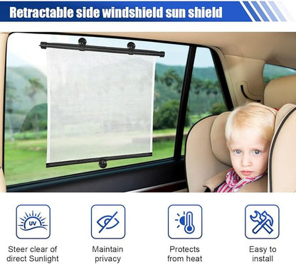 2PCS 18"×14" Car Side Window Sun Shade for Baby/Kids, White | Retractable Roller Car Window Shade with Suction Cups, Block Heat & UV Rays Glare Protection, Baby Travel Accessories for Car - Image 3