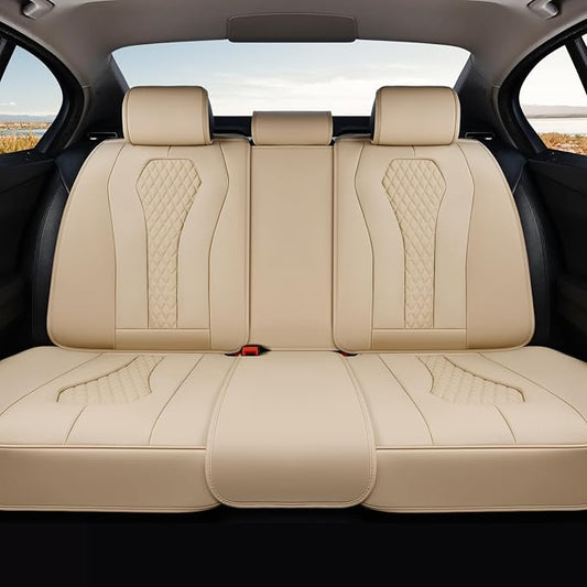 Coverado Automotive Seat Covers, Back Car Seat Cover, Rear Seat Cover, 3-Pieces Luxury Car Seat Cushion, Beige Seat Cover Seat Protector Universal Fit Most Cars by COVERADOAUTO