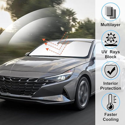 Windshield Sun Shade for 2021-2026 Hyundai Elantra Accessories | Full covered for windshield, Foldable & Durable, Block UV Rays, Reduce Heat, Easy to install, Keep Car Cooler - Image 2