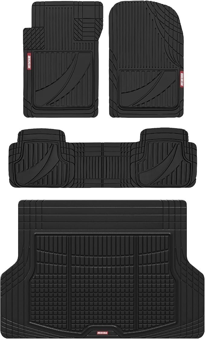 Motor Trend FlexTough Advanced Heavy Duty Black Rubber Car Floor Mats & Cargo Liner for SUV & Car Full Set - Universal Trim to Fit All Weather Automotive Floor Mat & Cargo Liners for SUV, Car, & Van by MotorTrend