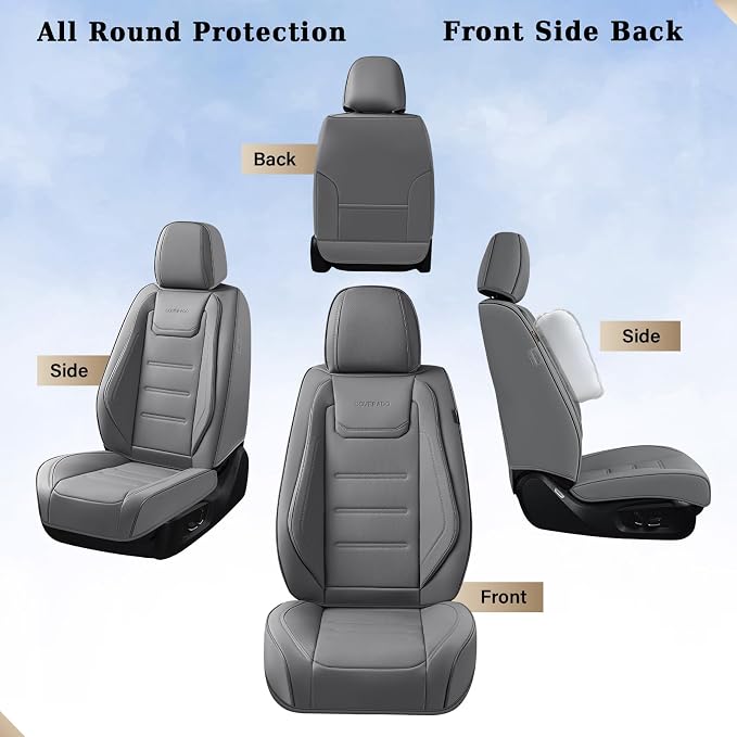 Coverado Car Seat Covers Full Set, Seat Covers for Cars, Car Seat Cover, Car Seat Protector Waterproof, Leather Car Seat Cushion, Universal Car Interior Covers Seat Protectors for Most Cars Gray - Image 8