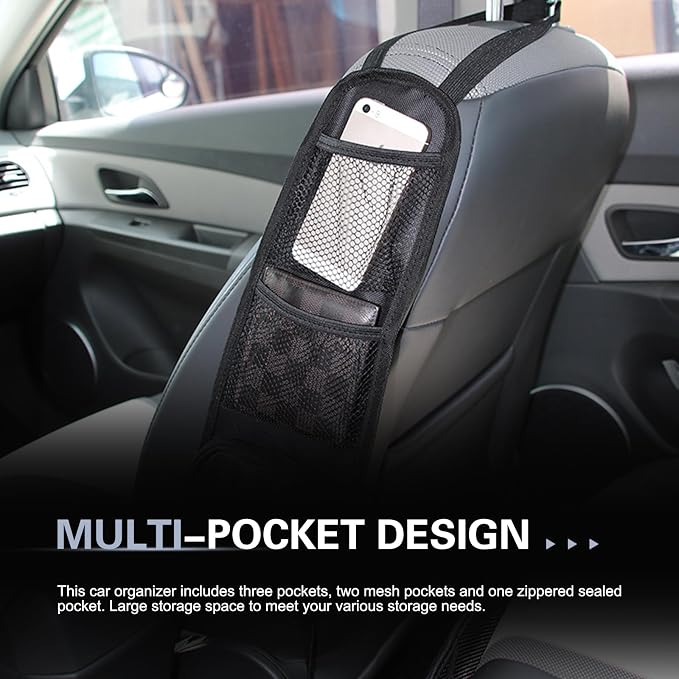 Car Seat Side Organizer, Multi-Pocket Mesh Storage Bag, Seat Organizer for Storing Phones & Daily Essentials, Universal for Most Cars (Black) - Image 5