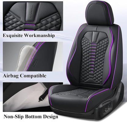 Coverado Car Seat Covers Front Seats, Nappa Leather Black&Purple Car Seat Cover, Automotive Seat Covers, Waterproof Driver Seat Protector, 2 Pack Front Seat Cover Car Seat Cushion Fit for Most Cars - Image 2