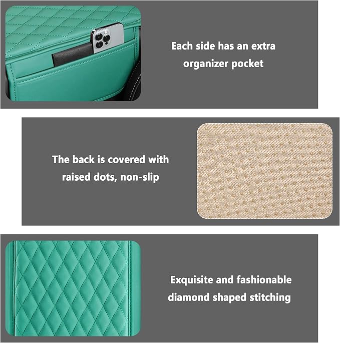 Stacool Upgraded Car Center Console Cover,Microfiber Leather Car Armrest Cover Cushion with 2 Storage Bags,Universal Car Armrest Storage Box (Turquoise) - Image 3