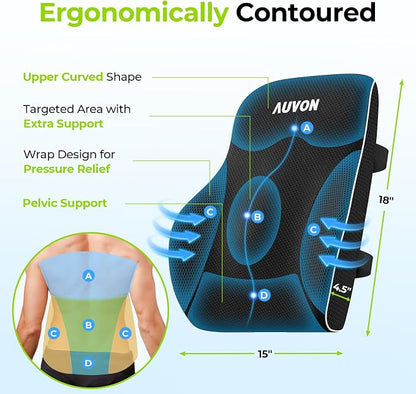 AUVON Lumbar Support Pillow for Office Chair with Patented Bulge for Lower Back Support, Ergonomic Office Home Essentials Improve Posture, Memory Foam Chair Cushion with Straps for Home, Office, Car - Image 3