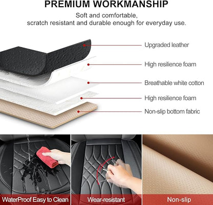 BOPUOVRE 2-Pack Leather Front Car Seat Covers | Bottom Car Seat Covers Fully Wrapped, Non-Slip and Waterproof, Fits Most Vehicles Black - Image 4
