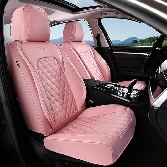 Coverado Front Seat Covers, Luxury Faux Leather Breathable Waterproof Protectors, Universal Fit for Cars, SUVs, Trucks, Durable Car Seat Protectors, Waterproof Car Cushions – Pink by COVERADOAUTO