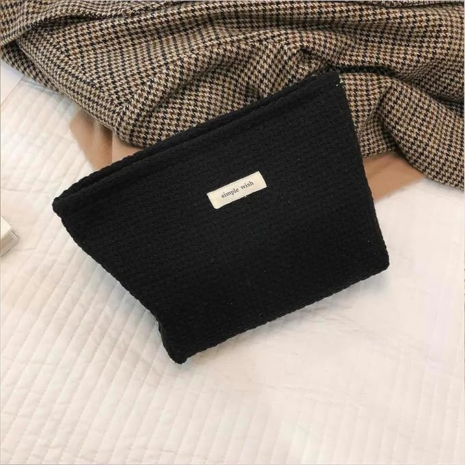 RSRSLEII Woven Travel Makeup Bag, Cute Travel Toiletry Bag(09Black Weaving) | Aesthetic Portable Cosmetic Bag with Canvas Lining, Coquette Makeup Pouch, Skincare Bag Car Storage Bag for Women and Girls - Image 4