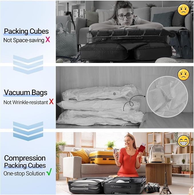OlarHike 4 Set Compression Packing Cubes for Travel Essentials,Compressible Expandable Space Saver Bags for Organizing Clothes,Luggage Suitcase Garment Bags with Over 1000 pcs Mesh Holes(Black) - Image 4