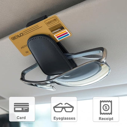 EldHus Sunglass Holder for Car Visor, Magnetic Car Glasses Holder Clip, Leather Eyeglass Holder for Car, Universal Vehicle Sunglasses Hanger Eyeglasses Mount, 1 Pack Black - Image 4