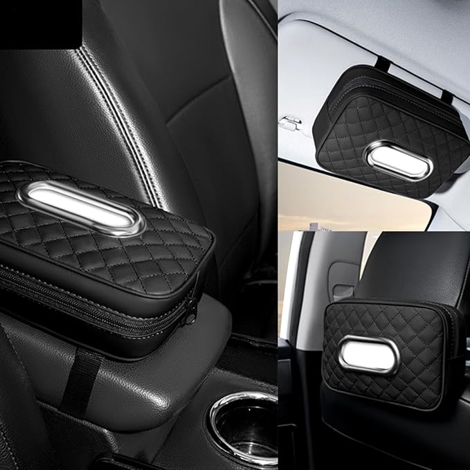 Car Tissue Holder Black | Extra Large Capacity car Tissue Box can Hold 130-180 tissues per Box, Size: 7.9"x5.1"x2.4" - Image 3