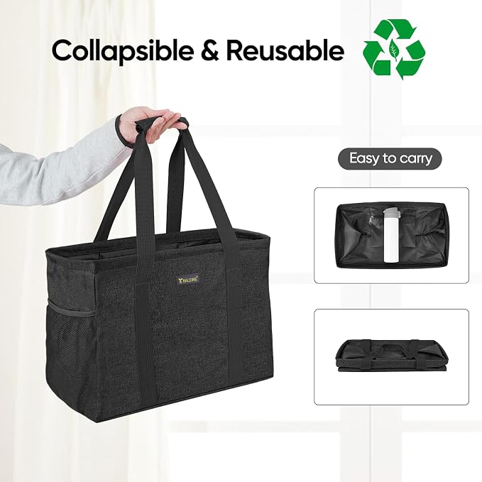 BALEINE Extra Large Utility Tote Bag with Reinforced Wire Frame, Reusable Grocery Bag for Shopping, Picnic (Black, 16.5''x14''x10'') - Image 5