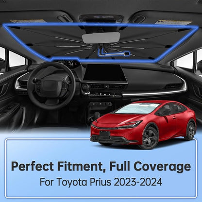 Windshield Sun Shade Umbrella for Toyota Prius 2023-2024 Front Window | Foldable Car Sunshade, 360 Rotation Automotive Interior UV Protection for Outdoor Parking, Keep Car Cool - Image 2