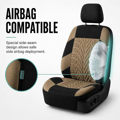 FH Group Car Seat Covers Full Set Premium Cloth - Universal Fit, Automotive, Low Back Front Washable Seat Covers, Airbag Compatible, Split Bench Rear Seat for SUV, Sedan Beige - Image 4