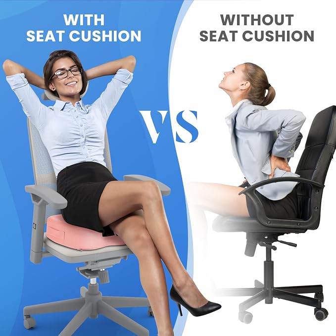 Memory Foam Seat Cushion for Office Chair, Car Seat, Pink, XXL | Office Chair Cushion for Car, Airplane - Chair Pad for Long Sitting Sciatica, Hip, Coccyx,Tailbone Pain Relief, Butt Pillow - Image 7