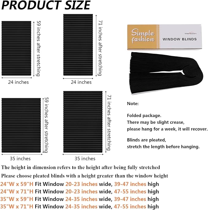 Window Blinds Cordless No Drill Cut to Size Stick On Temporary Paper Shades | Non-Woven, Blackout, Easy Install, Self Adhesive, Pleated Window Cover for Indoor Windows Doors Bedroom Kitchen Bathroom - Image 2