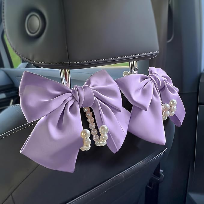 2 PCS Bow Pearl Car Seat Headrest Hook – Cute Purse Hook for Car, Girly Interior Decoration Accessories Hook Hanger, Seatback Holder for Purses & Bags, Elegant Car Organizer (Lavender Purple) by Unknown