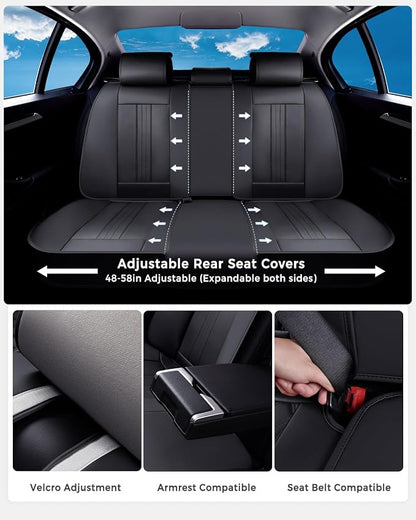 Huidasource Back Seat Cover, Luxury Faux Leather Rear Seat Cover, Velcro Adjustable, Compatible with Child Seat, Perforation Cooling＆Heating, Universal Fit for Most Cars, Vans, Trucks, SUVs, Black - Image 3