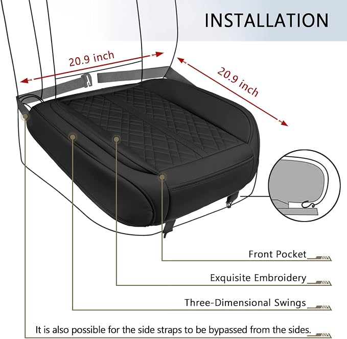 Car Seat Cover for Front Car Seat Bottom,Premium PU Leather Seat Cushion | Without Backrest with Storage Pocket,Full Wrapping Edge Works with Sedan SUV Pickup Minivan - Image 6