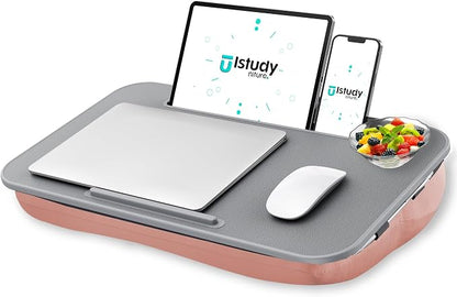 Istudyniture Lap Desk | Portable Laptop Desk & Stand – Fits Up to 17 inch – Washable Cushion, Built-in Phone Holder – for Bed, Couch, Sofa, Floor – Writing, Reading, Home Office – Large, Pink by Istudyniture