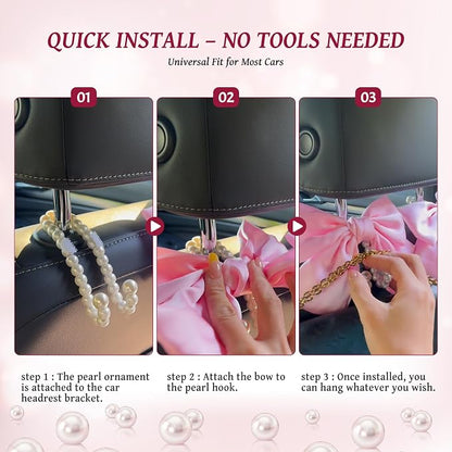 2 PCS Bow Pearl Car Seat Headrest Hook – Cute Purse Hook for Car, Girly Interior Decoration Accessories Hook Hanger, Seatback Holder for Purses & Bags, Elegant Car Organizer (Berry Fuchsia) - Image 7