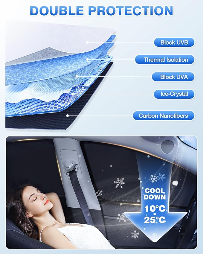 Canvcle Windshield Sun Shade for 2020-2025 2026 Toyota Highlander Accessories Side Rear Window Shade Cover Set Window Sun Visor Privacy for Camping Keep Vehicle Cool Black 8PCS - Image 4
