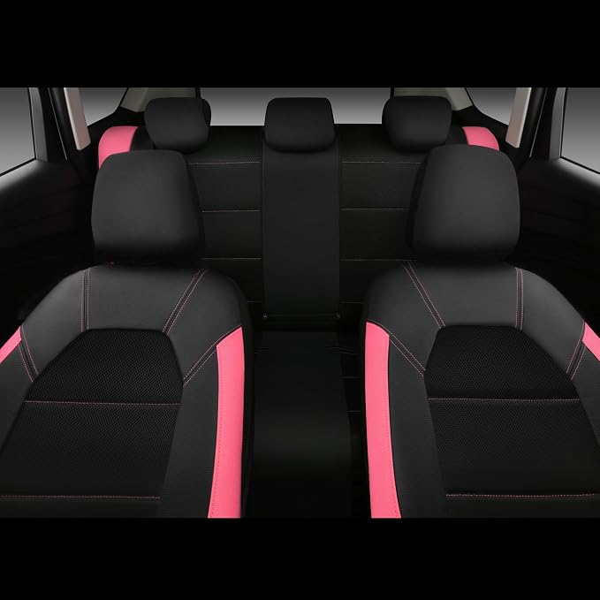 CAR PASS Leather Seat Covers, Breathable Universal Car Seat Cover Full Set for Cute Women Girly,Super 5mm Composite Sponge Inside,Airbag Compatible fits Most Auto,SUVs,Trucks,Vans(Black&Pink) - Image 7