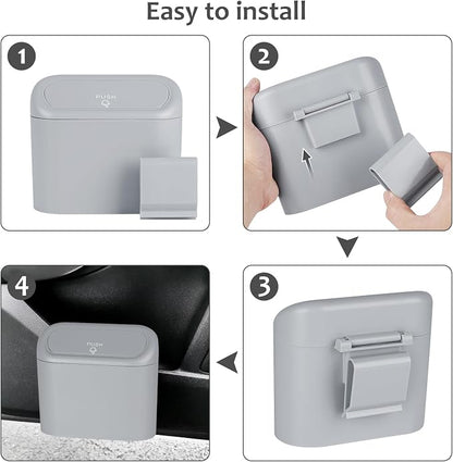 Accmor Car Trash Can, Portable Vehicle Trash Bin with Lid, Mini Car Dustbin Garbage Organizer Holder with One Roll Trash Bag, Leakproof Hanging Cars Storage Bag Container for Auto, SUV, Office (Grey) - Image 3