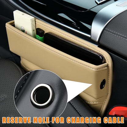Ziciner Car Seat Gap Organizer, Premium Leather Auto Seat Storage Box, Vehicle Adjustable Front Seat Gap Filler, Car Seat Side Pocket Organizer for Phones, Glasses, Keys, Money, Cards (Beige) - Image 5
