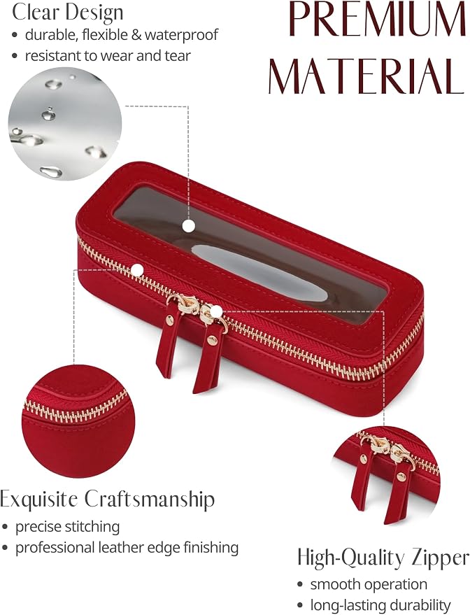 Clear Makeup Bag Travel Cosmetic Case Clear Toiletry Bag with Zipper Traveling Make Up Case Makeup Brush, Red, Slim - Image 2