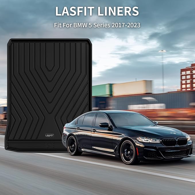 LASFIT Cargo Mat for BMW 5 Series G30 Gas 2017-2023 | For 530i 540i M550i 540d xDrive with Spare Tire, Not Fit 530e or GT, All Weather TPE Custom Fit Cargo Trunk Liner, Black - Image 2