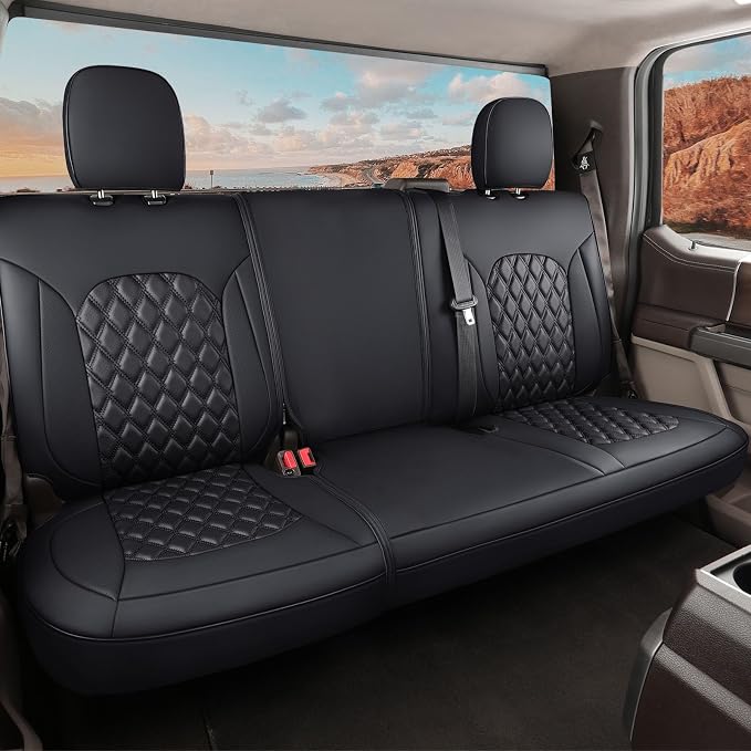 Huidasource Silverado Back Row Car Seat Covers, Split Rear Bench Seat Cushion Cover Fit for Chevy Silverado GMC Sierra 1500 2007-2013&2019-2026, 2020-2026 2500/3500HD Crew Cab WT LS LT(Back Row/Black) by Huidasource