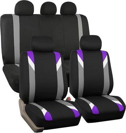 FH Group Premium Modernistic Flat Cloth Car Seat Covers – Universal Fit, Washable Seat Covers for SUV Sedan Van, Purple, Full Set by FHGroup