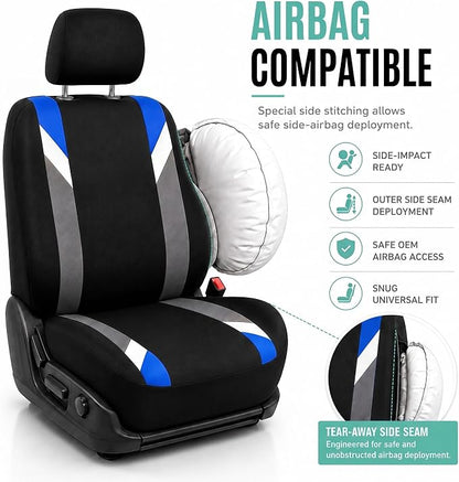 FH Group Front Set Cloth Car Seat Covers for Low Back Car Seats with Removable Headrest, Universal Fit, Airbag Compatible Seat Cover for SUV, Sedan, Van Blue - Image 4
