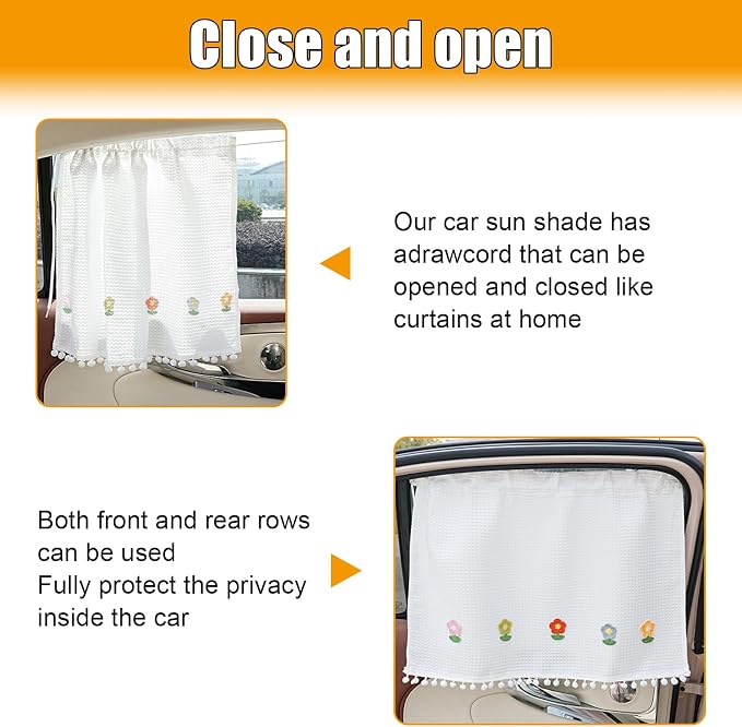 Car Side Window Sun Shade Privacy Curtain for Baby, Five Sunflowers | Blackout UV Protection Car Window Shades with Suction Cup for Back Seat - Cute Auto Camping Windows Screen Shades - Image 4