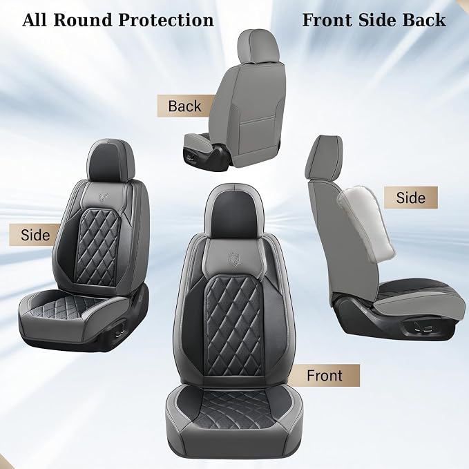 Coverado Car Seat Covers Front Seats, Waterproof Seat Covers, Faux Leather Car Seat Covers 2 Pack, Universal Car Seat Protector Front Seat Cover Fit for Most Cars Trucks SUV- Gray&Black - Image 7